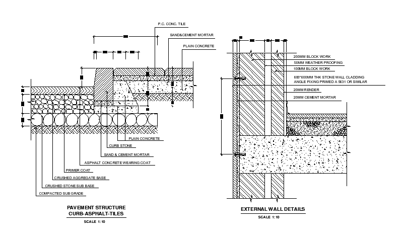 Pavement structure curbs asphalt Structure detail drawing specified in this AutoCAD file. Download this 2d AutoCAD drawing file.