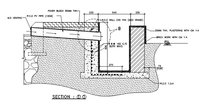 Paver Drainage line connection CAD drawing
