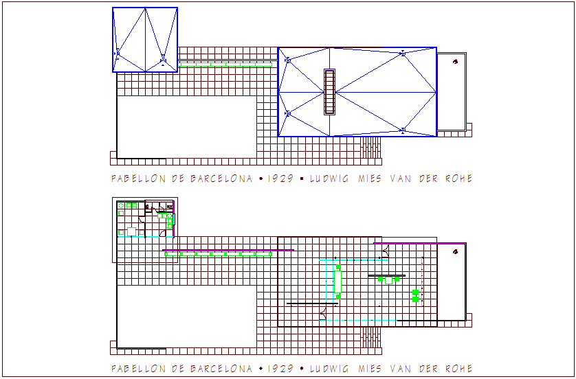 Pavilion of Barcelona floor plan with architectural view dwg file