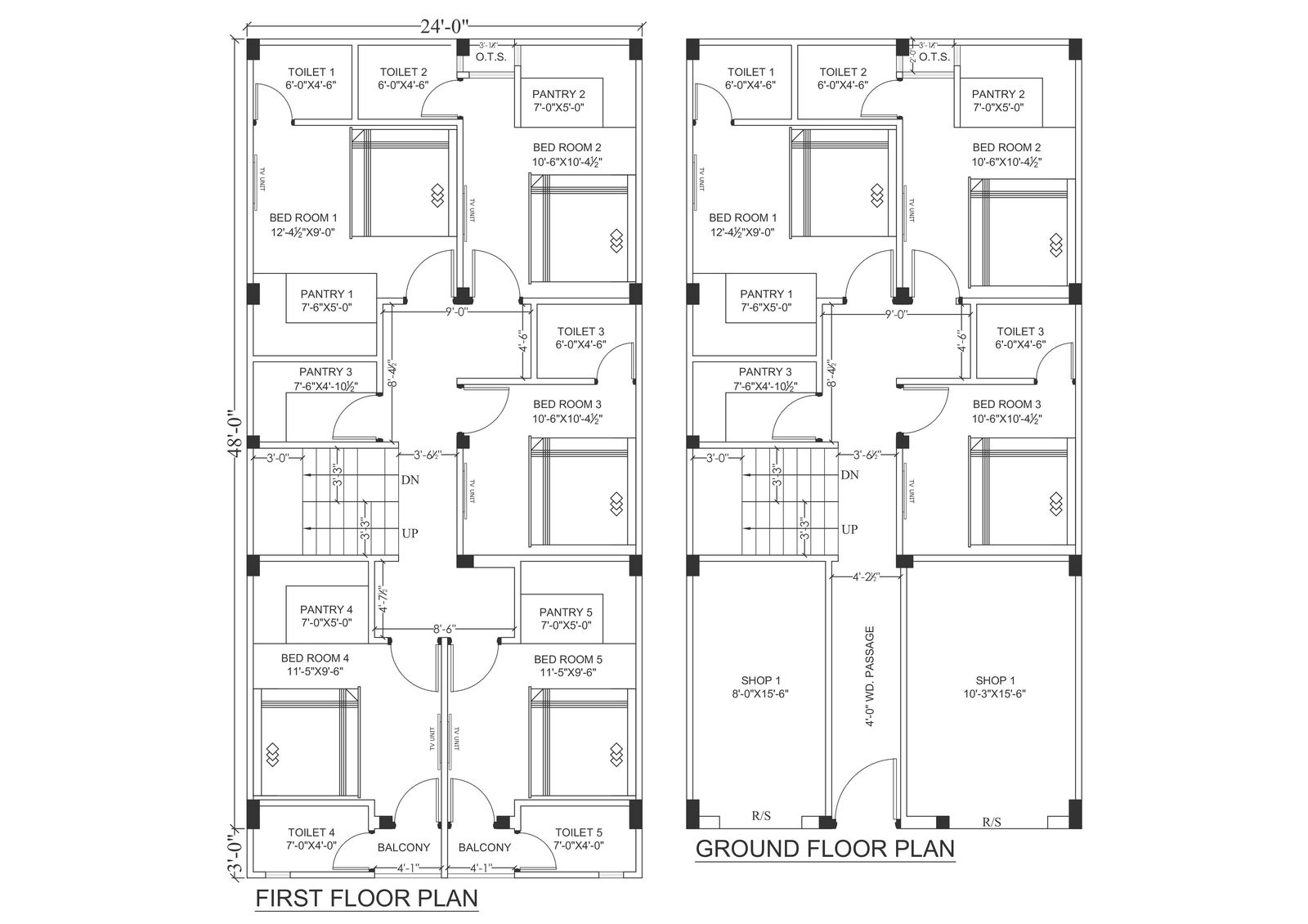 Paying guest motel design with pantry toilet and bedroom details dwg autocad drawing .
