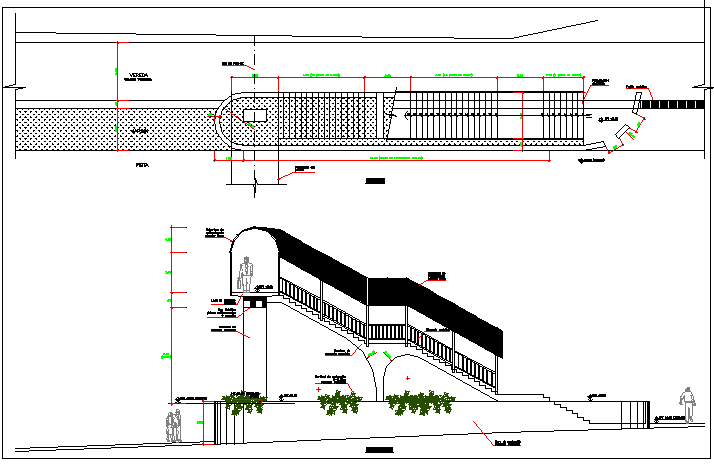 Pea-tonal Bridge Architecture Design and Elevation dwg file.