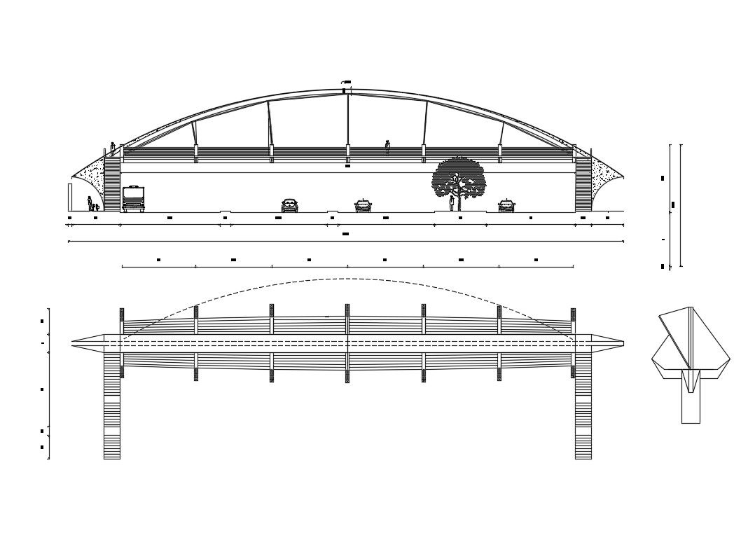 Pedestal bridge elevation and section cad drawing details dwg file