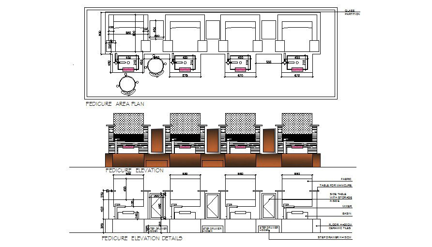 AutoCAD File Showing Salon Pedicure Area Layout with Furniture Setup