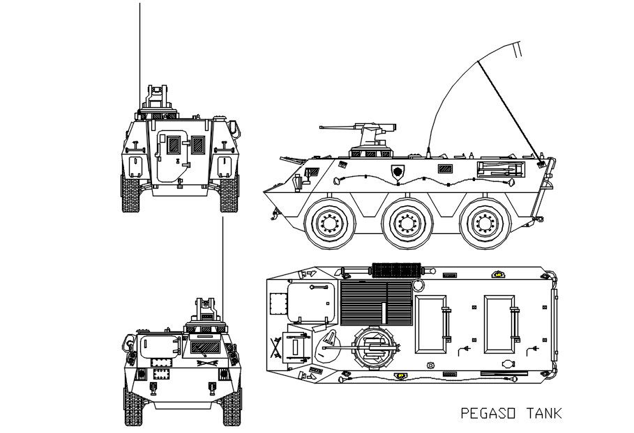 Pegaso Tank Detail block in AutoCAD, dwg file.