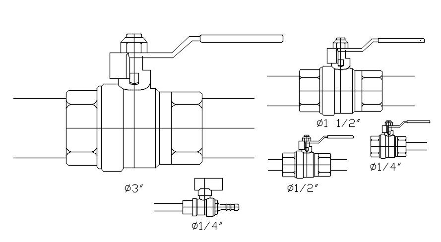 Pegler Ball Valve Elevation Design AutoCAD Drawing DWG File