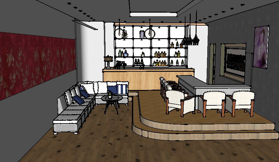 Penaro Bar layout plan in 3D Interior Model and Layout SKP File