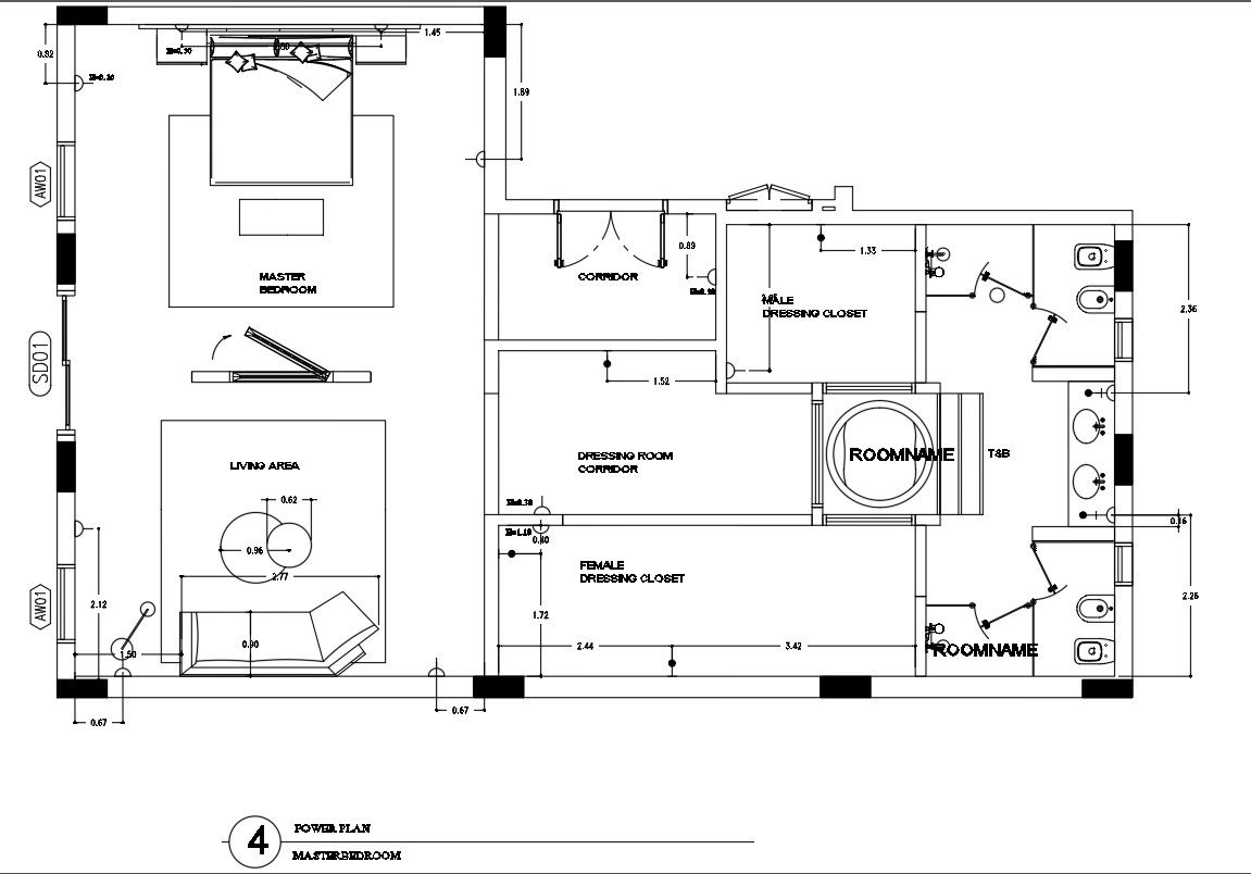 Penthouse 2D DWG Plan with Master Bedroom and Living Layout