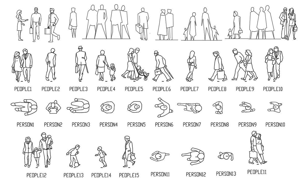 People Block Design AutoCAD Drawing with Plan and Elevation Set