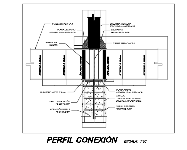 Perfil connection detail drawing is given in this file