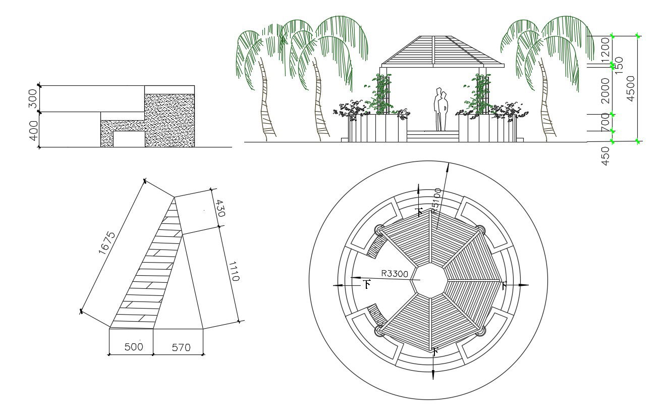 Pergola Design DWG File with 2D Layout and Structural Details