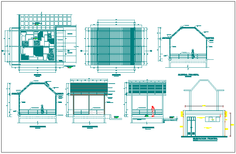 Pergola sectional and elevation details dwg file
