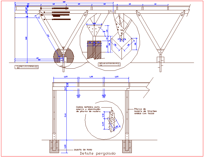 Pergola view with foundation detail