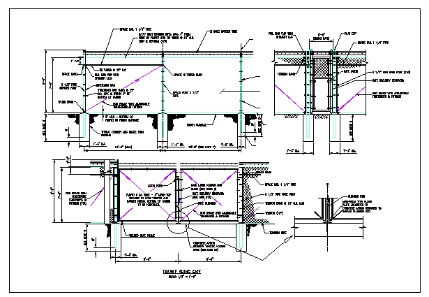 Perimeter fence details around public park dwg file