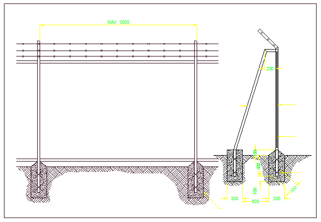 Perimeter fence details of garden dwg file