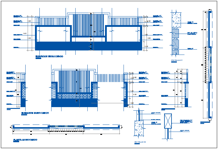 Perimeter fence details of main entry gate of house dwg file
