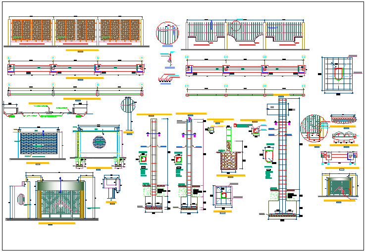 Perimeter fence details of round about public garden dwg file