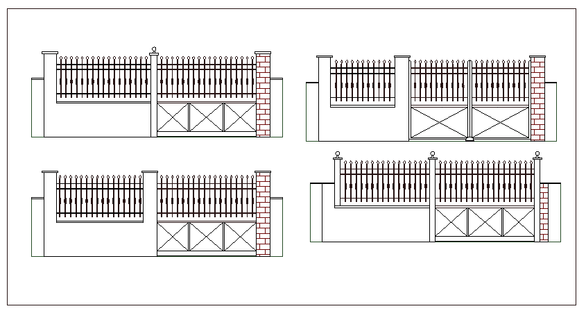 Perimeter fence details with gate of garden dwg file