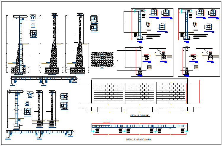 Perimeter fence of public garden constructive details dwg file