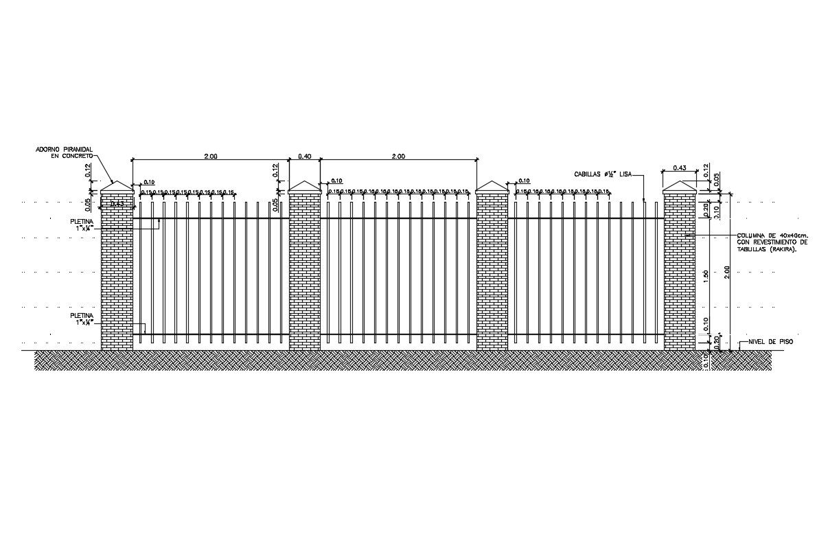 Perimeter fence sectional drawing details dwg file