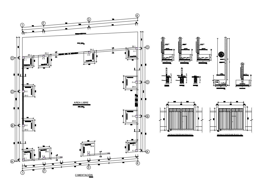Perimeter fence structure and construction details dwg file