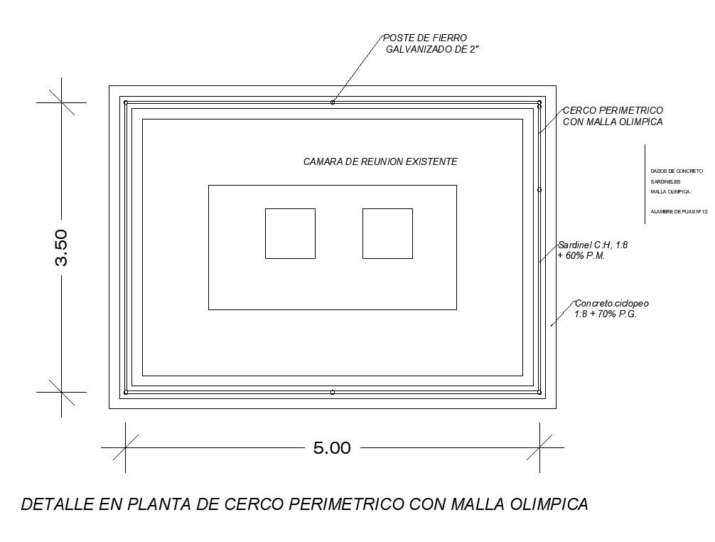 Perimeter fencing structure detail CAD constructive block layout dwg file