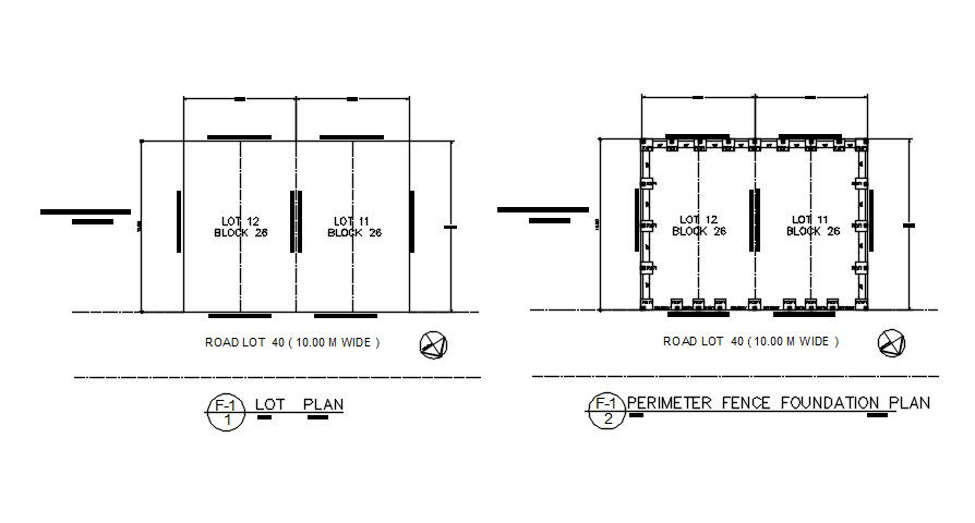 Perimeter fence foundation plan in AutoCAD 2D drawing, dwg file, CAD file