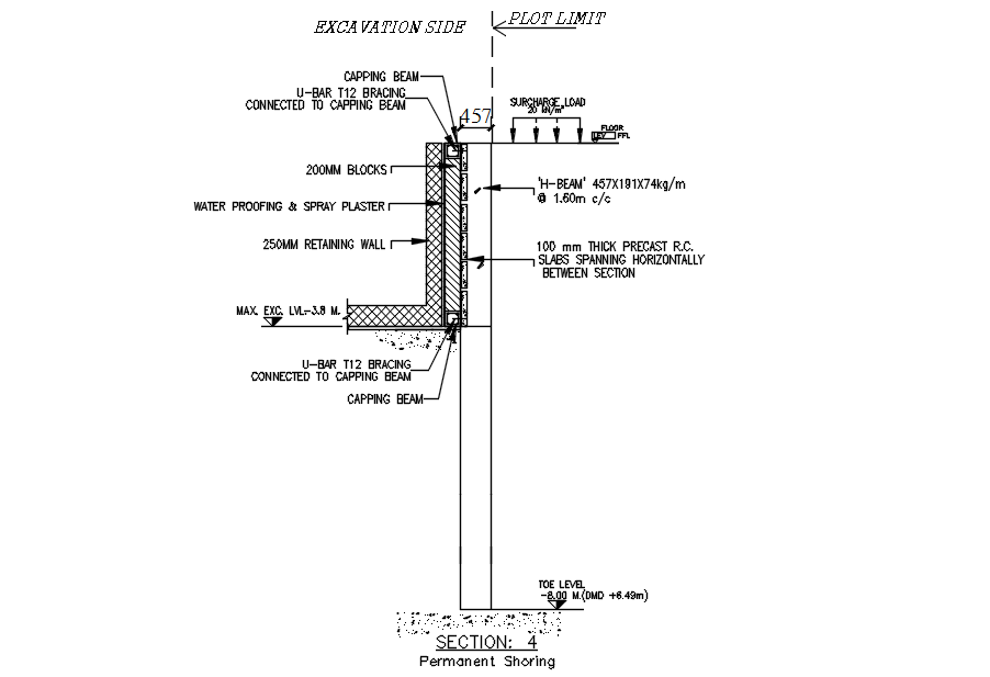 Permanent shoring in detail AutoCAD drawing, dwg file, CAD file