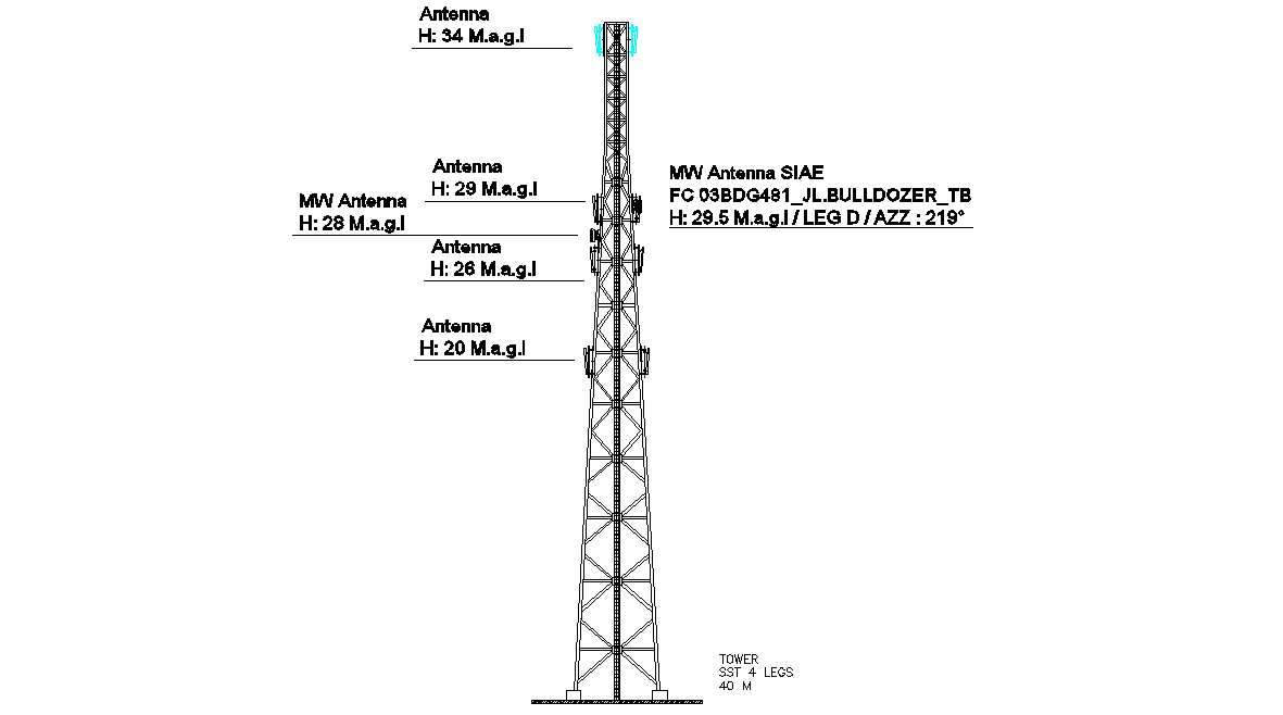 Phone network tower Elevation design,Download Autocad DWG file.