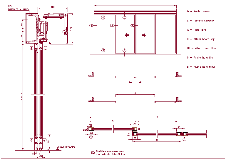 Photo cell assembly view with sliding door sectional view dwg file