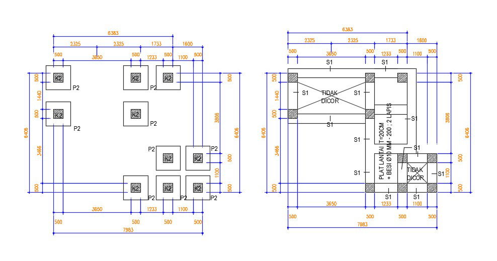 Pile Footing Design Layout Plan Download AutoCAD Drawing
