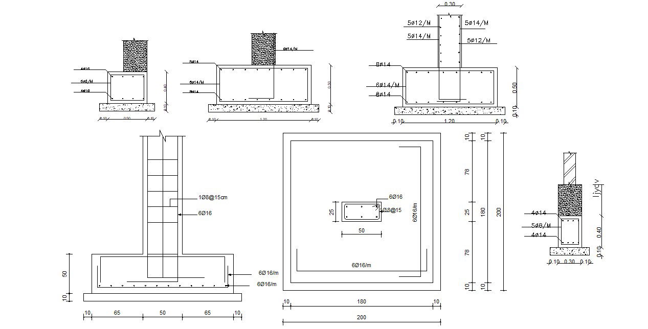 Pile Footing Design Plan and Sectional 2d Drawing