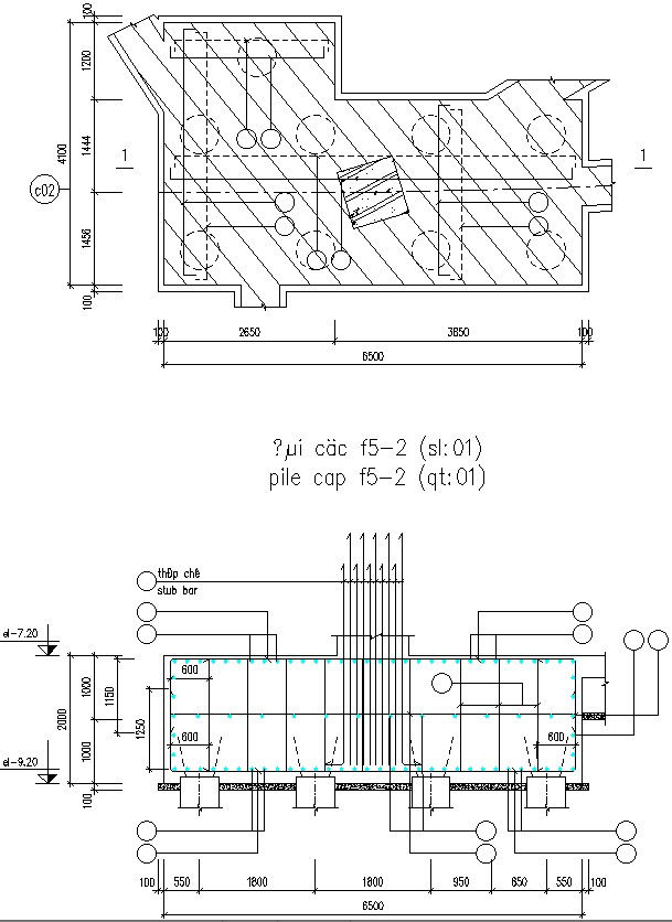 Pile Cap Sectional elevation drawing.