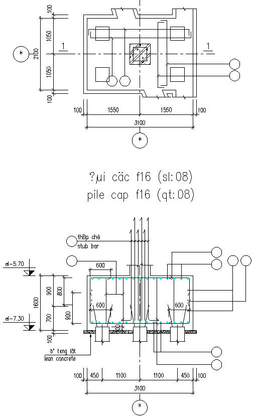 Pile Cap, stub bar details and lean concerte details.