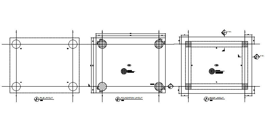 Pile and roof foundation layout Section details are given in this AutoCAD DWG drawing.Download the AutoCAD 2D DWG file.