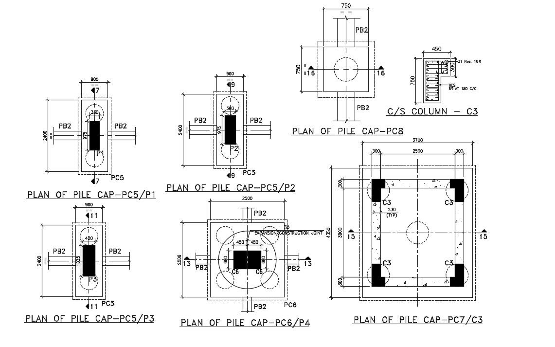 Pile cap detail. Download cad drawing file | CADBULL