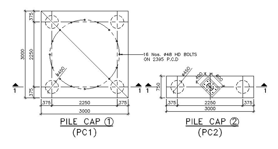 Pile cap detail. Download free autocad drawing file | CADBULL