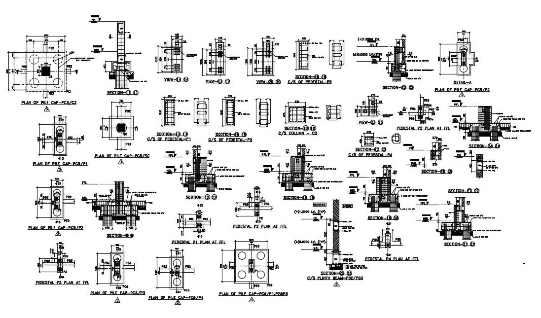 Pile cap detail drawing. Download cad drawing file | CADBULL