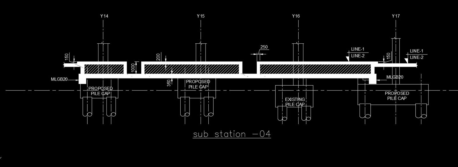 Pile cap substation cum column section AutoCAD drawing file
