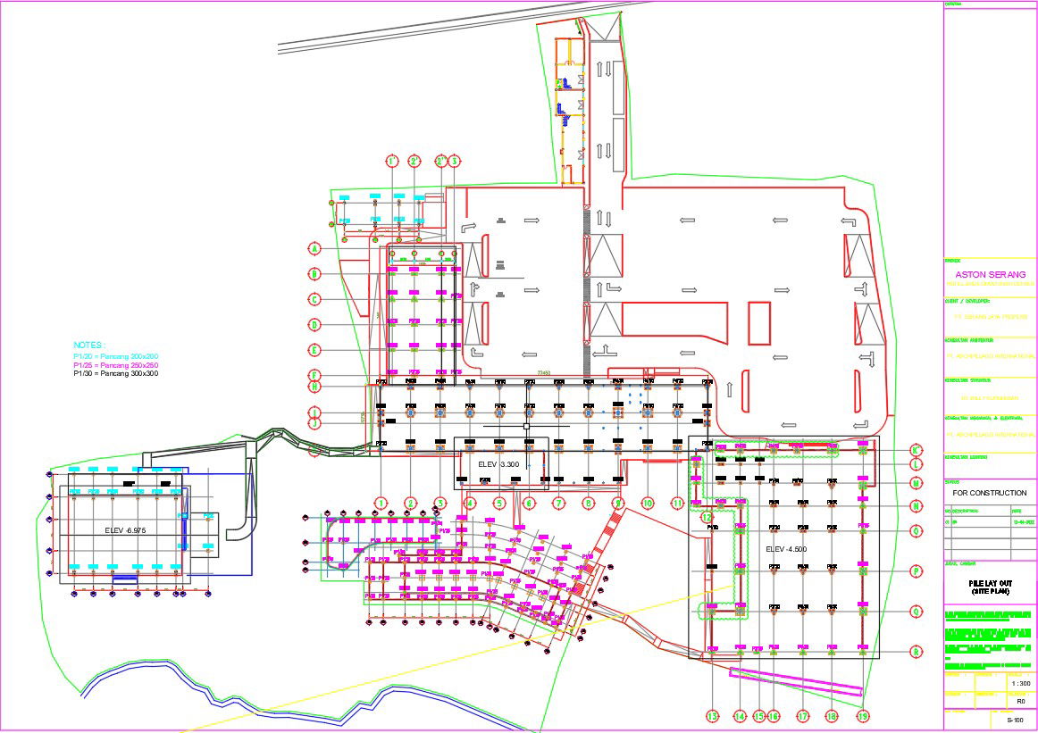 Pile layout plan of the hotel in AutoCAD 2D drawing, CAD file, dwg file