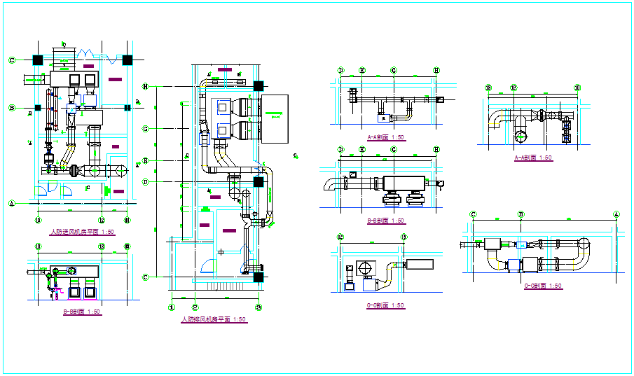 Pipe line view for air line for blower room dwg file