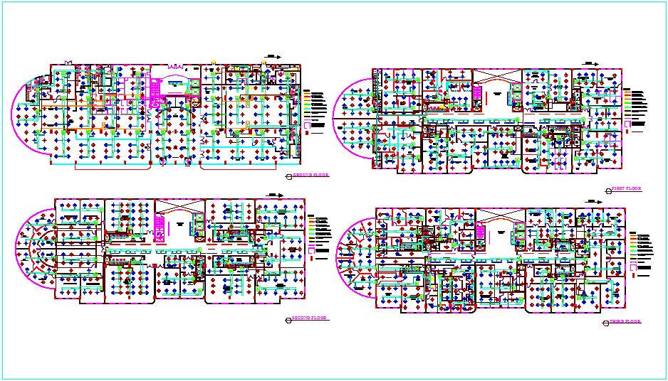 Pipe line view of HVAC view of building dwg file