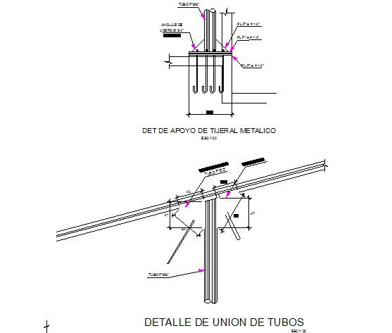 Pipe union detail and support of metal truss detail dwg file
