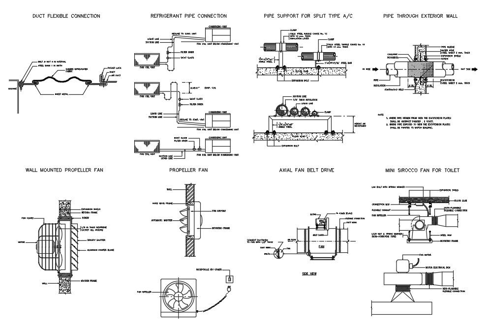 Pipe Connection Plumbing Section Drawing DWG File