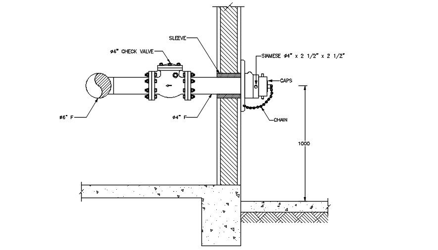 Pipe Line With Valve Section AutoCAD Drawing DWG File
