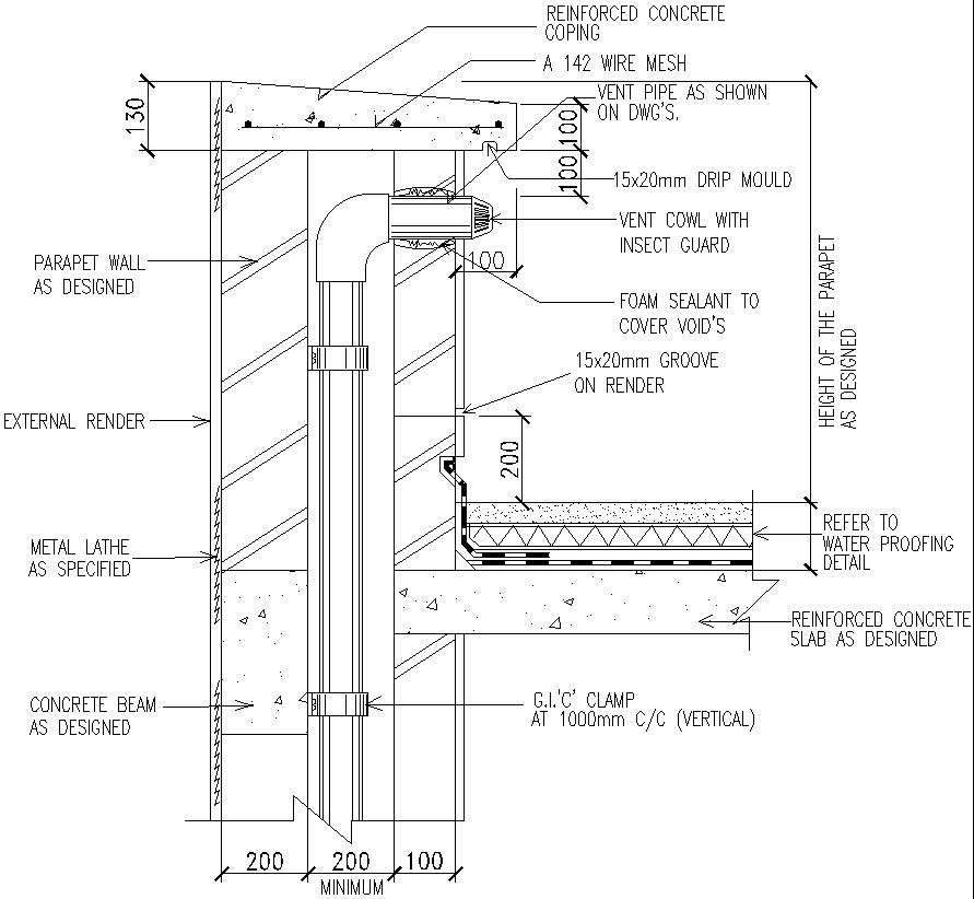 Pipe duct through roof details in AutoCAD, dwg files.