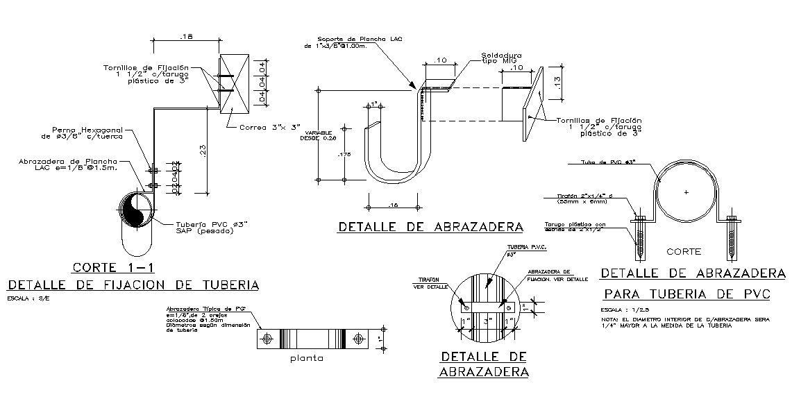 Pipe fixing detail drawing is given in this Autocad drawing file. Download now.