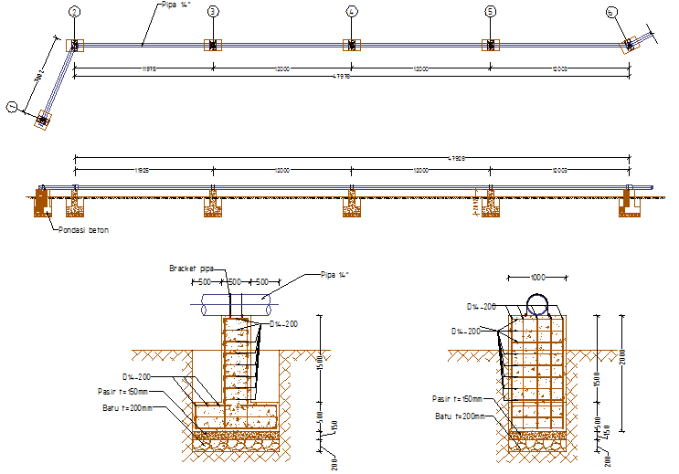 Pipeline section detail dwg file