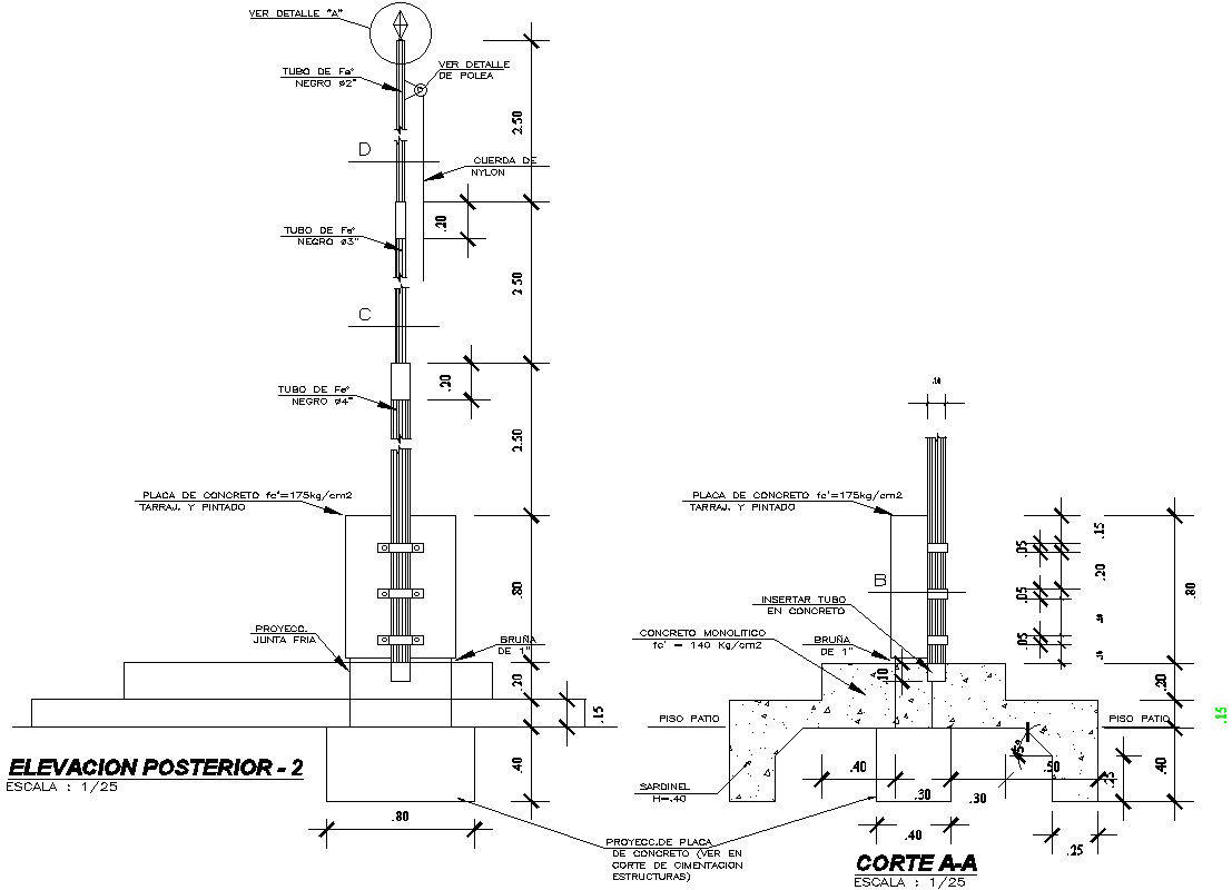 Pipeline foundation with detail AutoCAD drawing, dwg file, CAD file