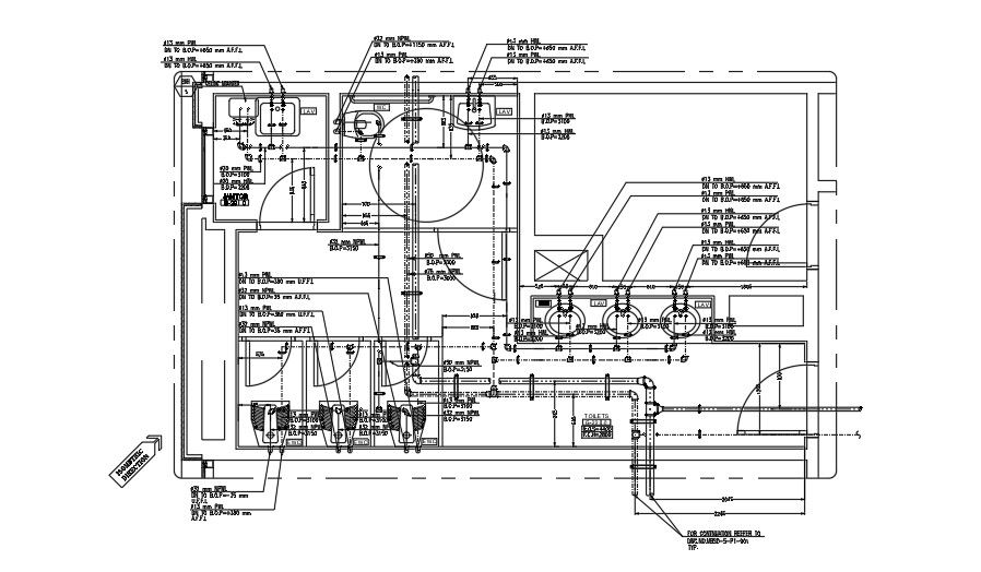 Pipeline path layout of washroom.