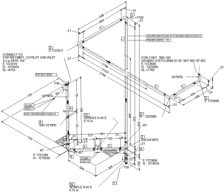 Piping Connection CAD Drawing for Mechanical Systems